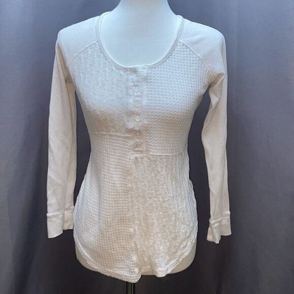 Anthropologie Saturday Sunday Patchwork Knit thermal waffle shirt top XS - Picture 1 of 8